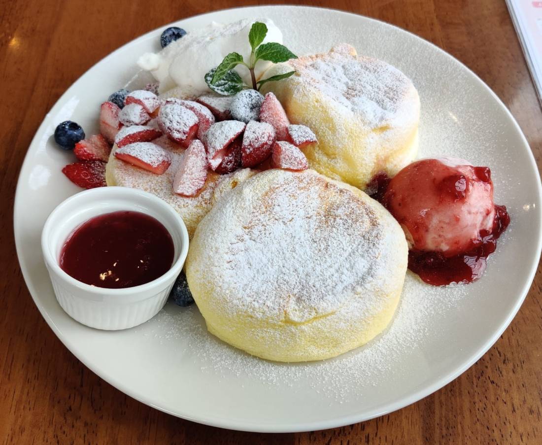 Plate of Japanese pancakes at a cafe