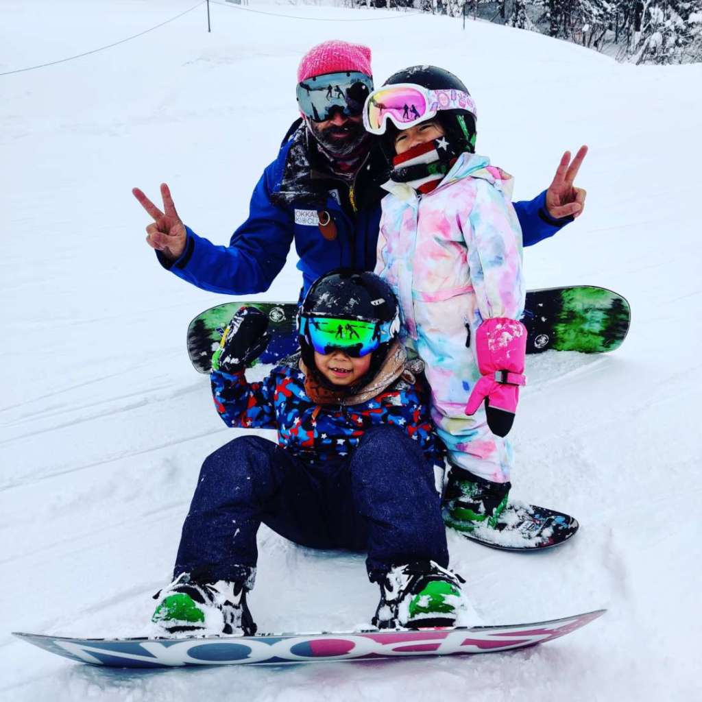 Instructor and kids in Private Snowboard Lesson Niseko