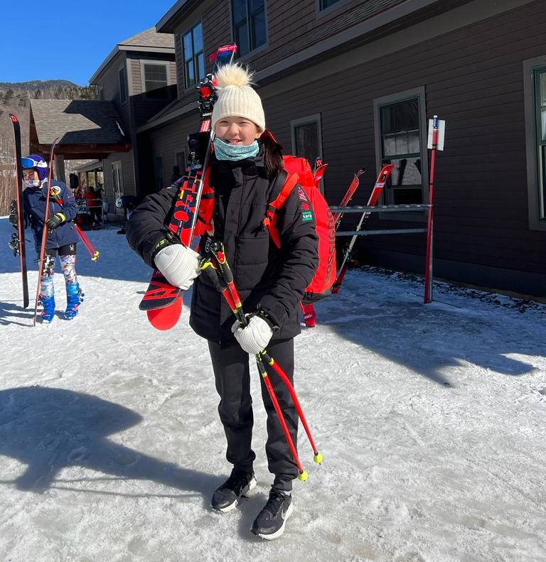 Samantha Zhong at the Killington Mountain School ski racing program in Oregon, US