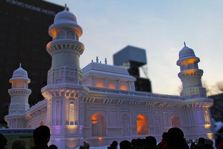 Lit up sculpture at Sapporo snow festival