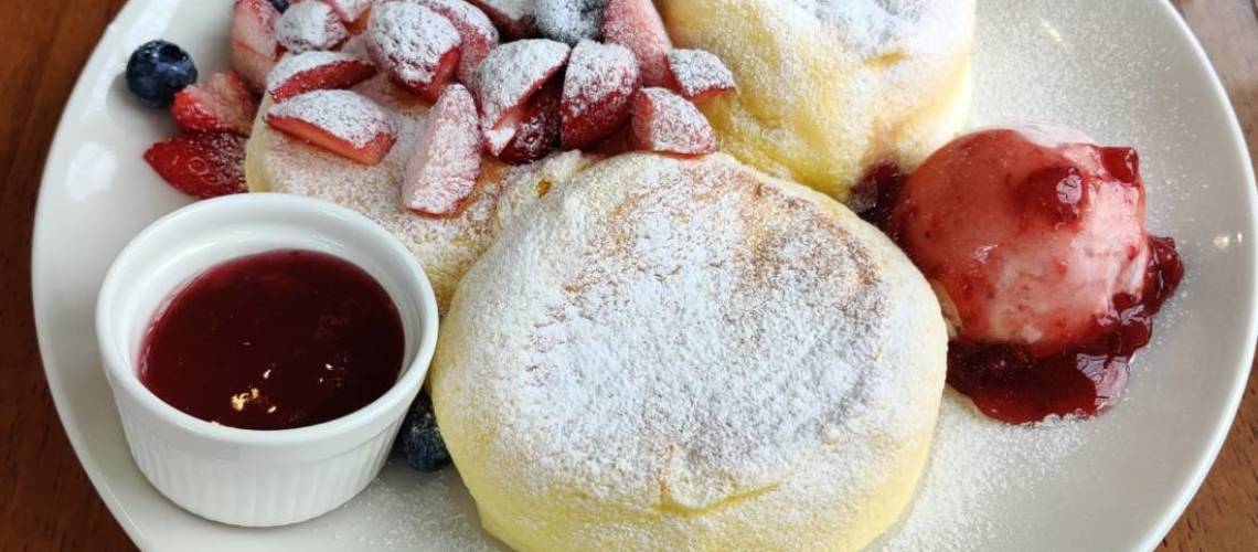 Plate of Japanese pancakes at a cafe